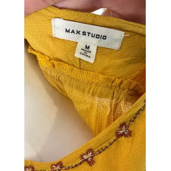 Max Studio Women's Size M Golden Yellow Embroidered Lightweight Blouse #0288 - Picture 6 of 11